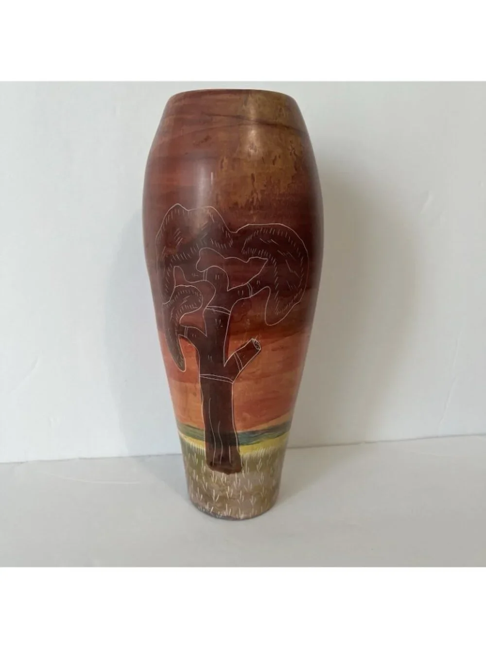 Hand Carved Soapstone Etched Giraffe Tree African Art Vase Made In Kenya
